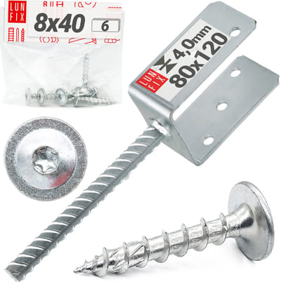 LUN FIX - U-Pfostenträger 80x120 mm - Ø11 mm betonanker - incl. 6x schroeven 8x40 mm - Pfostenträger voor inbetoneren, balkenschoen