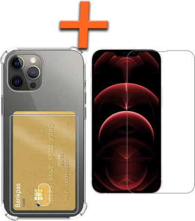 Hoes - Geschikt voor Apple iPhone 13 Pro - Met Screenprotector - En Pashouder - En Kaarthouder - Telefoon Hoesje Shockproof - Siliconen Case - Back Cover - Shock Proof - Pasjes Houder - Transparant