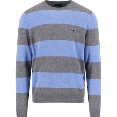 Fynch-Hatton Trui O-Neck Stripe Merino Cashmere Steel-Blue / male