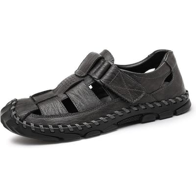 Sandalen Nieuw Echt Leer Zomer Outdoor Sport Vrije Tijd Pomp Gat Schoenen Heren plus Maat Antislip Strand Schoenen 48 grijze kleur