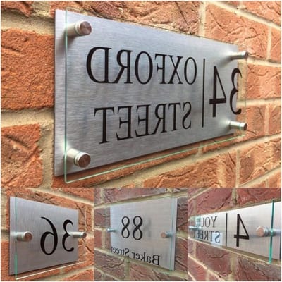 Huisnummer Adres Plaques Aangepaste Transparante Acryl Huisnummer Huisborden Deurplaten Plaques Met Zilver Aluminium Steunpaneel 985 (Maat: 14cm-20cm)