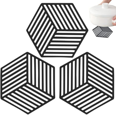 Dailygoods - Onderzetter Pan - Silicone Onderzetter - Hittebestendig en Antislip - Zwart - Keukenaccessoire - Temperatuur tot 250°C - Geschikt voor pa