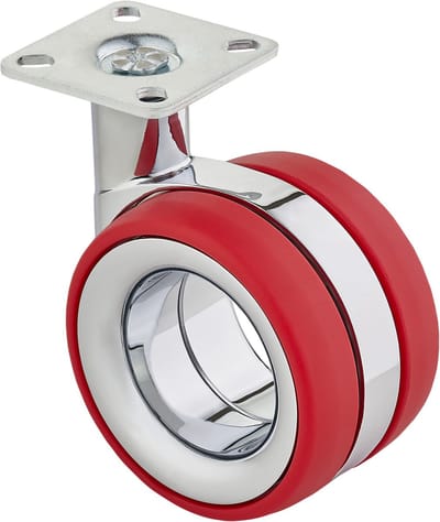 SOTECH premium meubelwiel Düsseldorf Ø 75 mm (hoogte 98,5 mm, chroom/rood, schroefplaat 47 x 47 mm) Zwenkwiel perfect voor moderne en klassieke meubels