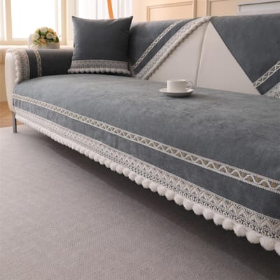 Chenille Sofa Kussenhoes met Fuzzy Pluizige Decoratie voor Alle Seizoenen Universele Antislip Bank Zitting Hoes Slipcover Sofa Handdoek 70*70cm