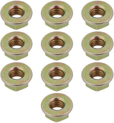 NTH products- Flensmoeren 100 stuks - M6 X 1 Draad - Geel Verzinkt - Schokbestendig - Hoge Treksterkte - Corrosiebestendig - Borgmoeren
