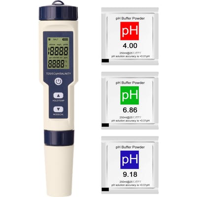 EZ-9909 5-in-1 tester PH/EC/TDS/zoutgehalte/thermometer draagbare tester waterkwaliteitstester zonder achtergrondverlichting met batterij veelkleurig