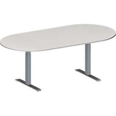 Schäfer Shop  Genius Vergadertafel MODENA FLEX, in hoogte verstelbaar, zonder contactdoos, ovale vorm, T-poot rechthoekige buis, B 2000 x D 1000 mm, lichtgrijs