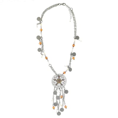 Behave - Ketting dames vintage stijl - zilverkleur bruin accent - 40 cm