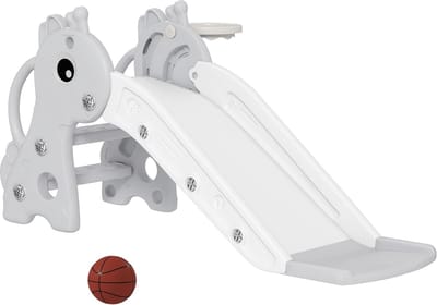Kinderrutsche met basket - Peuter speeltoestel - Binnen spelen - 3-in-1 functie - 106 x 515 x 52 cm - Grijs