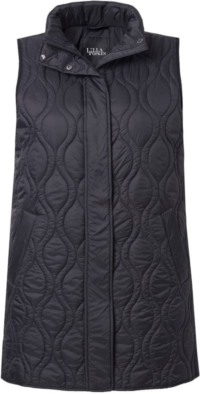 Ulla Popken - Dames - HYPRAR doorgestikte bodywarmer A-lijn 2-wegrits gerecycled - Zwart - Maat 42+
