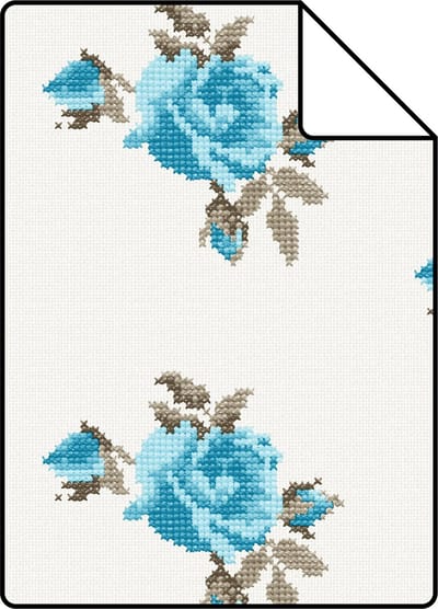 Proefstaal ESTAhome behang geborduurde roosjes turquoise - 26.5 x 21 cm - 138146-S