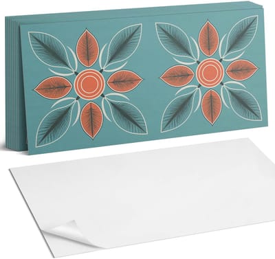 Coloray Plaktegels - Bloemenpatroon met bladeren Zelfklevende Wandtegels - 40 cm x 20 cm - Turkoois Plaktegels - 10 stuks - Rechthoek PVC Tegels - Plaktegels Badkamer - Vloertegels Zelfklevend - Vinyltegels Vloer Zelfklevend - Portugese Tegels