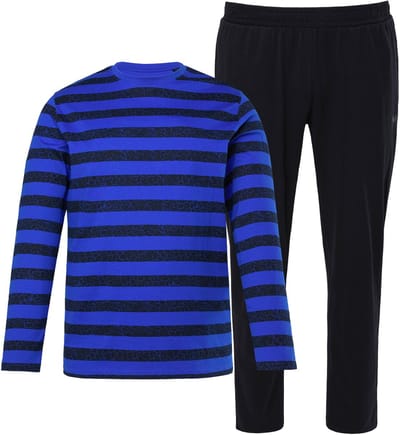 Men Plus - Heren - Pyjama tweedelig gestreept lange mouw - Kobaltblauw - Maat 4XL