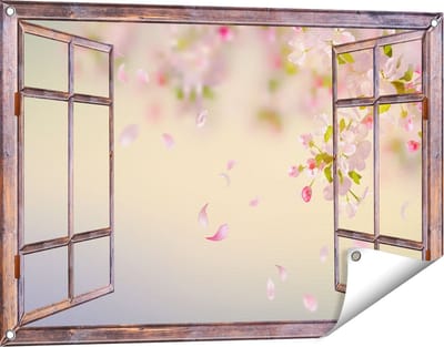 Gards Tuinposter Doorkijk Appelbloesem - Bloemen - 90x60 cm - Tuindoek - Tuindecoratie - Wanddecoratie buiten - Tuinschilderij