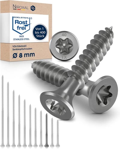 Roestvrijstalen Schroeven - Verzonken Kop Schroeven - Houtbevestiging - V2A Materiaal - 8x80mm 400 Stuks - Zilverkleurig