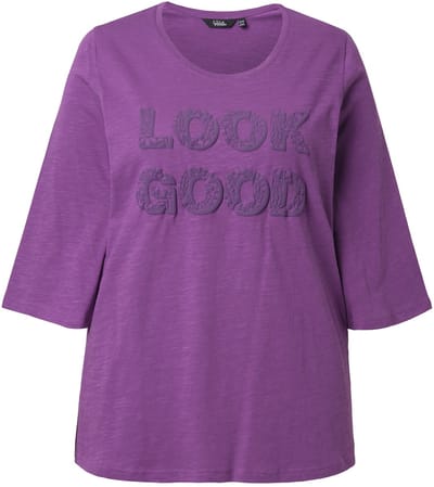 Ulla Popken - Dames - Shirt Look Good A-lijn ronde hals 3/4-klokmouw - Aubergine - Maat 50+