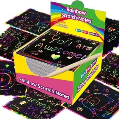Doe-het-zelf Regenboog Magisch Kraspapier Kunst Set (100 vellen) 100 Magische Schraptekenpapier Kinderen Knutselen Tekenpapier yellow