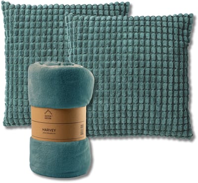 Dutch Decor - VOORDEELSET - 3-delig - Rome & Harvey - 2 sierkussens 45x45 cm - 1 plaid 150x200 cm - groen