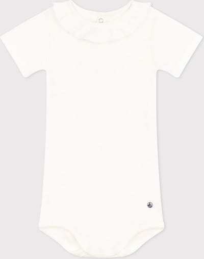 Petit Bateau Babybody met korte mouwen en kraagje van katoen Meisjes Rompertje - Wit - Maat 74