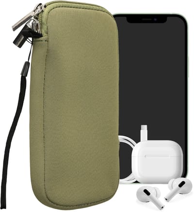 kwmobile telefoontasje universeel geschikt voor XL - 6,7/6,8" smartphones - 17,2 x 8,4 cm - Hoesje met rits en polslusje -In grijsgroen -