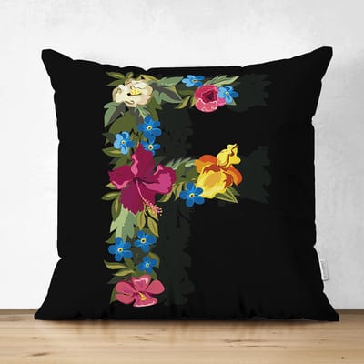 Velvet Kussenhoesjes - kussenhoes - Letter F van bloemen op zwart - 45x45 cm - Kussenloop - Fluweel - Valentijn Cadeau
