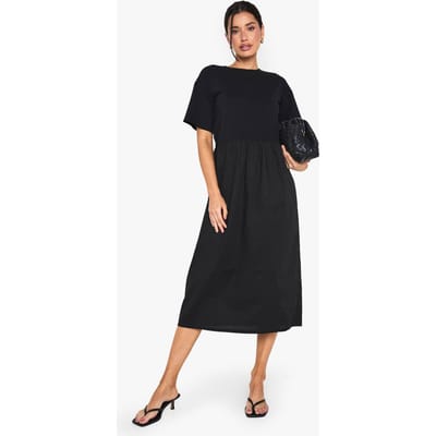 boohoo Dames Lange Jersey Katoenmix Smockjurk | Zwart | Maat: 36
