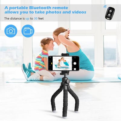 Famanu – Mini telefoonstatief met bluetooth afstandsbediening, compact statief voor smartphones en lichte camera’s, zwart