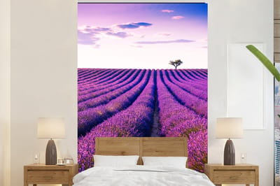 Behang - Fotobehang Lavendel - Bomen - Paars - Bloemen - Breedte 200 cm x hoogte 300 cm