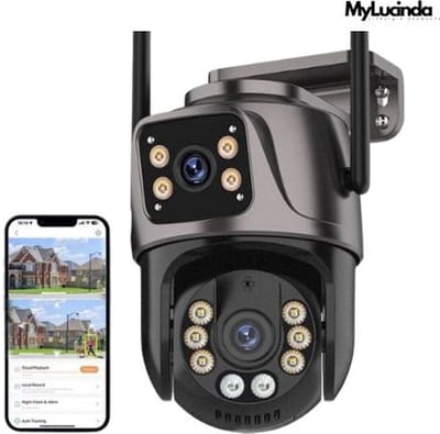 Mylucinda® Bewakingscamera - 8MP HD - Voor Binnen en Buiten - Beveiligingscamera met Dual Lens, Mensdetectie en Nachtzicht - App-bediening