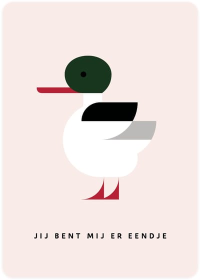 Jij bent mij er eendje - 4x leuke wenskaarten om te versturen - kaartenset - kaart met Grote Zaagbek - vier kaarten met vogels