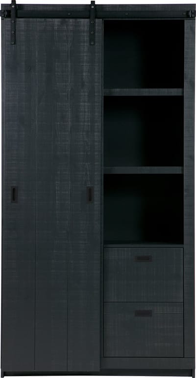 vtwonen Wandkast / Schuifdeurkast Barn - Grenen - Zwart - 122x230x37 cm (BxHxD) - Metalen Rail