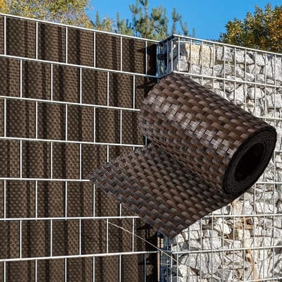 Polyrotan Hekfolie Strispen voor Dubbelstaafmatten 25,5 Meter Bruin/Zwart - Slijtvast en Onderhoudsvrij