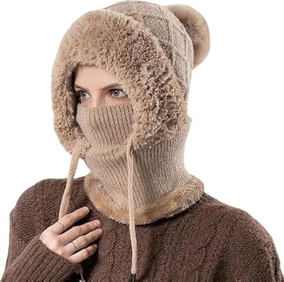 Dames 3-in-1 Hoed Met Sjaal en Masker Fleece Voering Winter Oorwarmers als Hoofd en Hals Bescherming in Koud Weer Geschikt voor Buitenactiviteiten en Wintersport