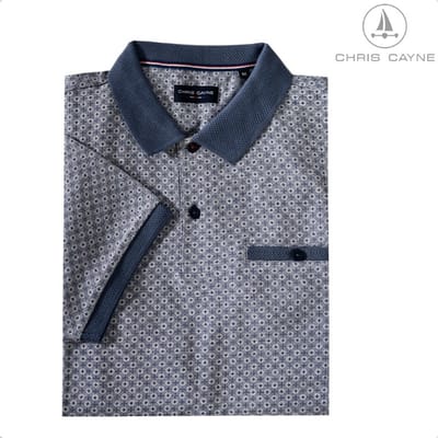 Chris Cayne - Polo 3065 navy print KM + borstzak - maat M