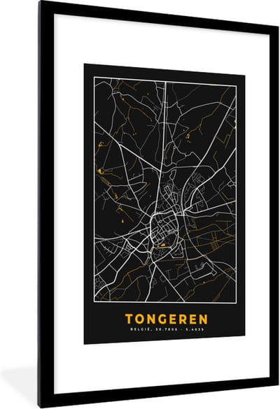 Fotolijst incl. Poster - Goud - Tongeren - Plattegrond - Stadskaart - Kaart - 60x90 cm - Posterlijst