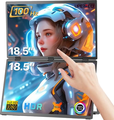 UPERFECT E12 Dual Portable Monitor 18.5" Touch Screen 100Hz 100% sRGB Draagbaar Monitor Aanraakscherm with Stand & VESA Mount for Laptop/Switch/MacBook