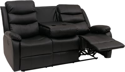 3-zits bioscoopstoel MCW-O62, relaxfauteuil televisiefauteuil met armleuning, bekerhouder, ligfunctie kunstleer ~ zwart