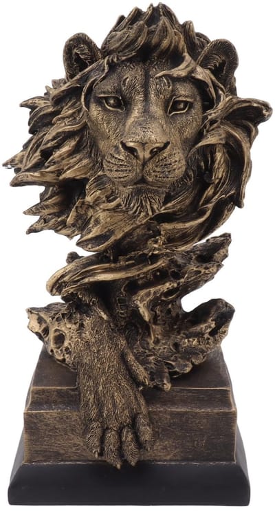 Dailygoods- Leeuwenstandbeeld Levendig - Leeuwenkop Sculptuur - Harsmateriaal - Decoratief - Artistiek - 30cm x 15cm x 13cm - Leeuwensculptuur