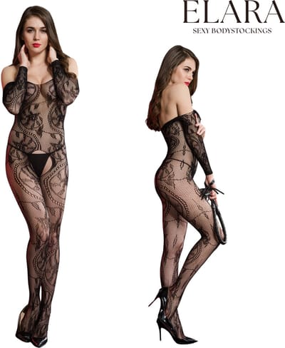 Elara - Liana - Bodystocking Erotische Lingerie met Open Kruis - Catsuit - S t/m XL - Sexy Dames Lingerie