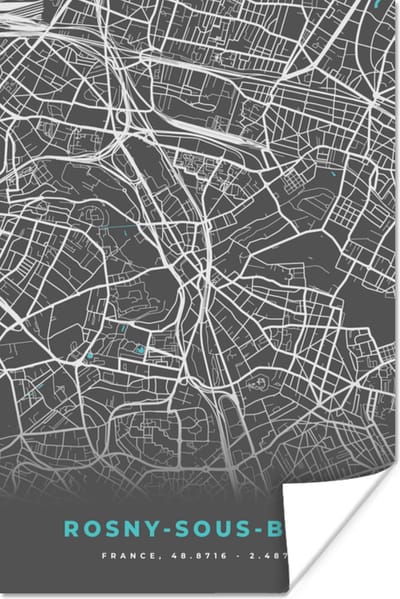 Poster Rosny-sous-Bois - Plattegrond - Kaart - Stadskaart - Frankrijk - 120x180 cm XXL
