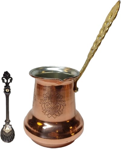 Dailygoods- Koffiepot Handgemaakt - Turkse Ibrik/Cezve - Koper - Messing Handvat - 3mm Dikte - UNESCO Erfgoed