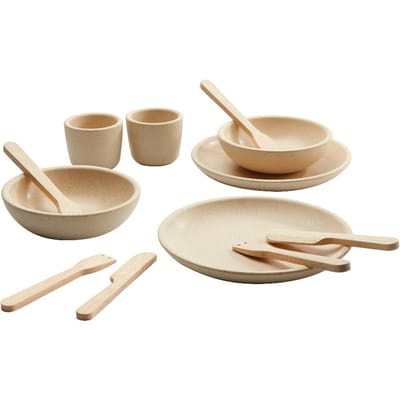 Plan Toys kinderservies + bestek naturel 2 jr+