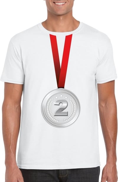 Zilveren medaille kampioen shirt wit heren - Winnaar shirt Nr 2 S