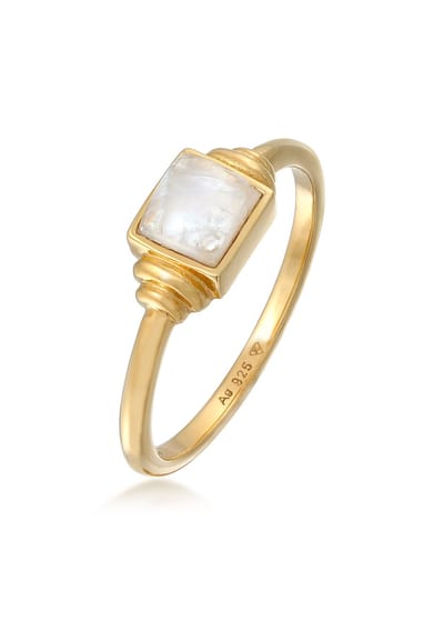 Elli PREMIUM - Ring - Elli PREMIUM Ring Dames Kwadraat Vintage met Maansteen in 925 sterling zilver Verguld - Dames
