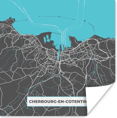 Poster Cherbourg-en-Cotentin – Plattegrond – Frankrijk – Kaart – Stadskaart - 100x100 cm XXL