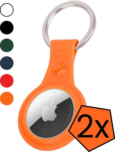Hoesje Geschikt voor Apple AirTag 2e generatie Sleutelhanger Hoes Leren - Leder Look Hoesje Geschikt voor Apple AirTag 2-Sleutelhanger Hoesje Case - Oranje - 2 PACK