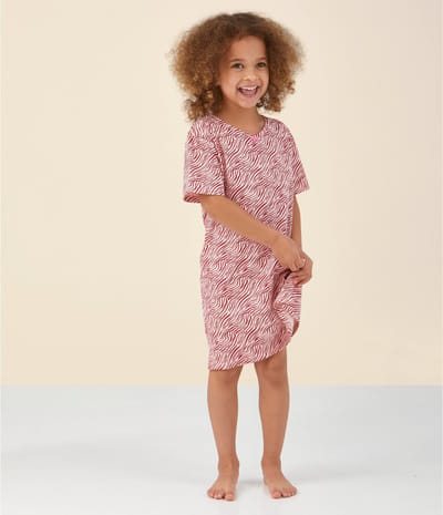 Little Label - zomer nachthemd meisjes - roze zebra-streep - 98-104 / 4Y - extra zachte bio-katoen