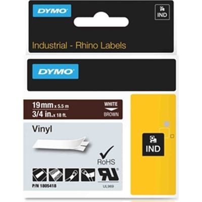 DYMO 1805418 IND Rhino tape vinyl wit op bruin 19mm (origineel)