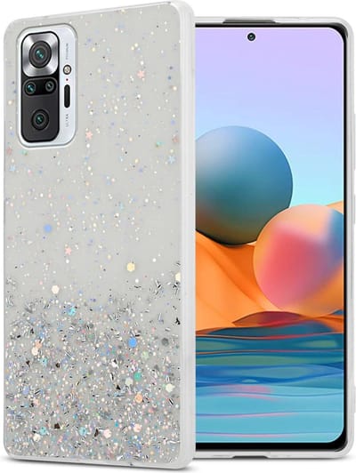 Cadorabo Hoesje geschikt voor Xiaomi RedMi NOTE 10 PRO in Transparant met Glitter - Beschermhoes van flexibel TPU silicone met fonkelende glitters Case Cover Etui