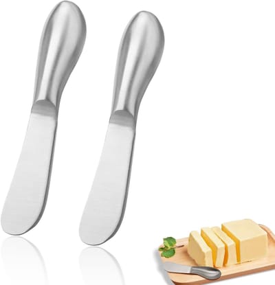 Botermes - 2 stuks - Kaasmes - Smeermes - 13,3 cm - Rond - Geschikt voor koude boter, roomkaas, jam, gebak en delicatessenplanken - Roestvrij staal - Zilver